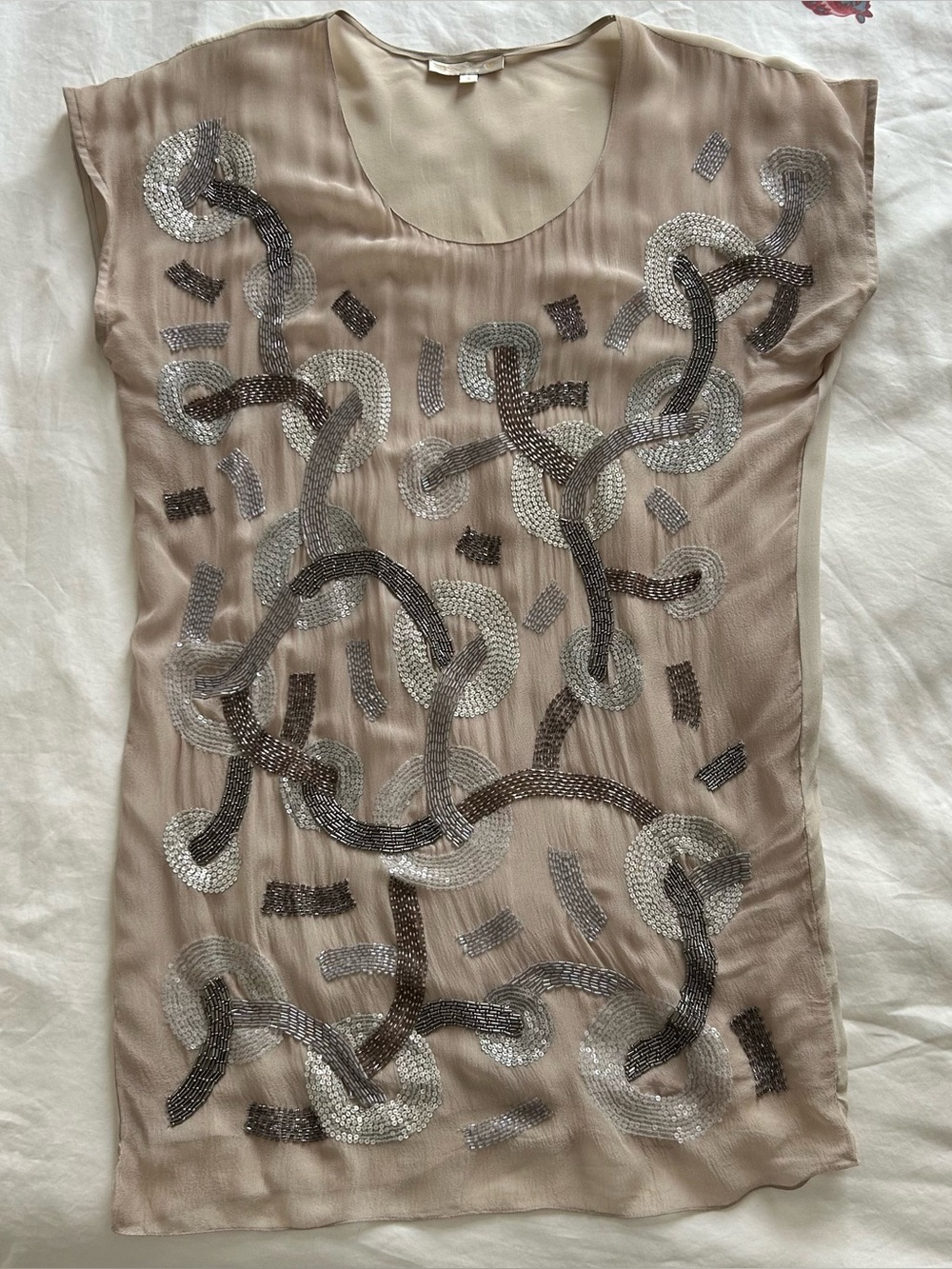Gold Hawk vintage sleeveless cream/beige silk blouse with metal details
